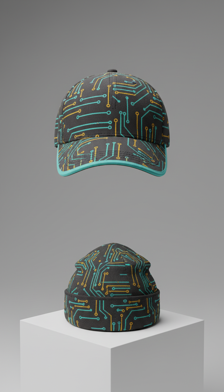 Tech-Themed Cap With Embroidered Syntax